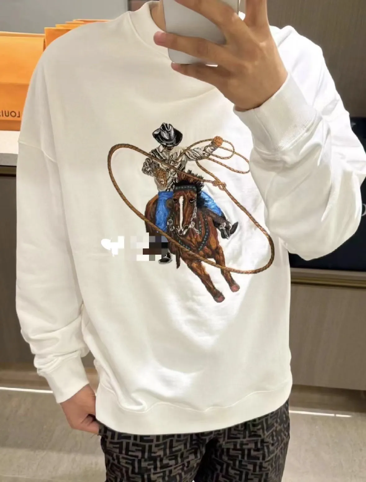 Louis Vuitton/Louis Vuitton 24Fw Western denim heavy embroidered round neck sweatshirt